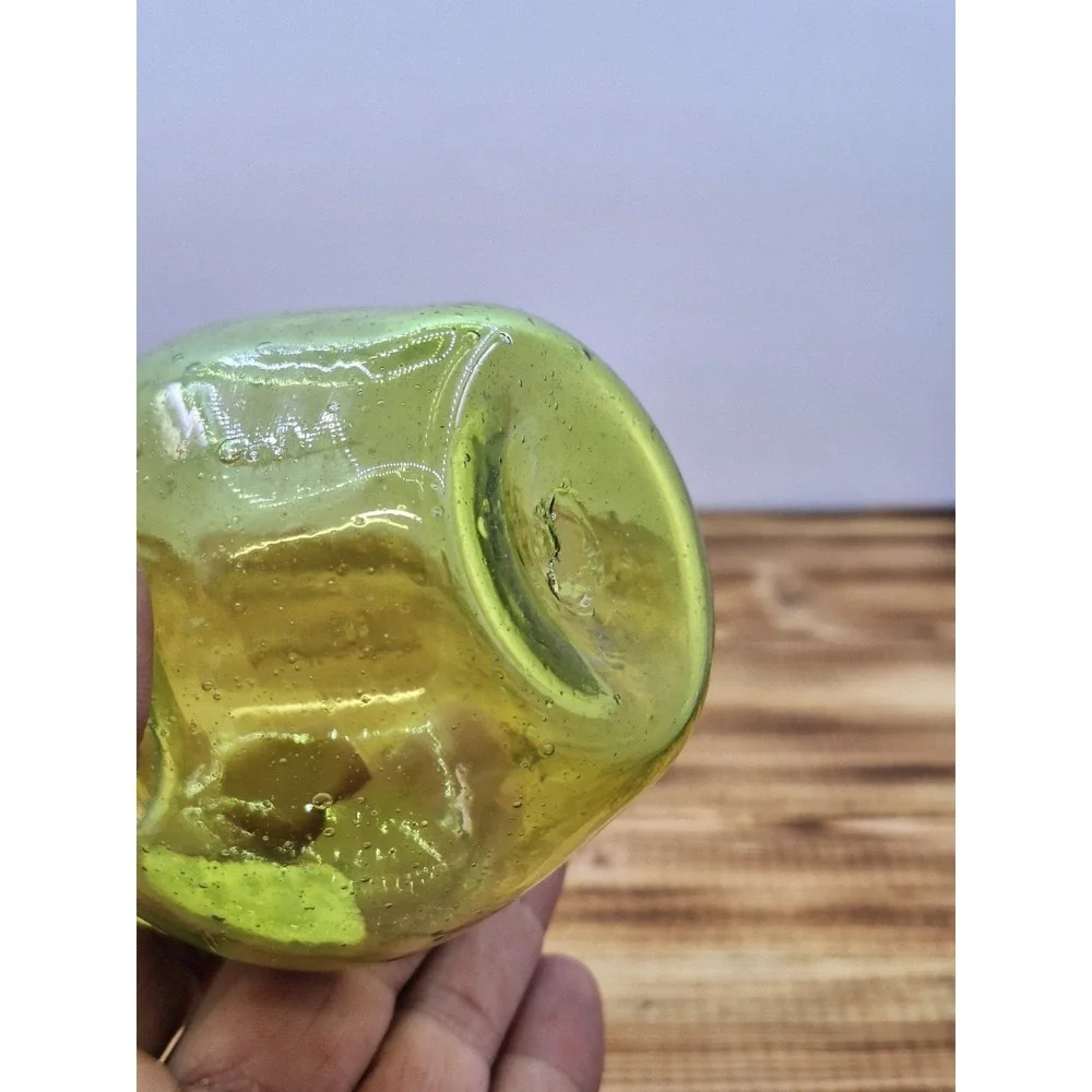 Hand Blown at Jamestown Virginia‎ Green Bubble Glass Pitcher 3